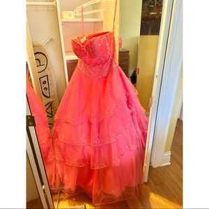 Coral Strapless Princess Prom Dress